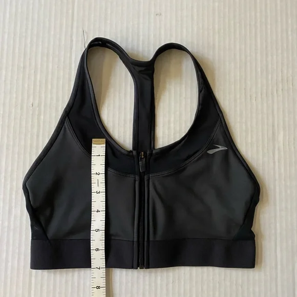 Brooks Fast Forward Zip Up Black Mesh Racerback Sports Bra Size M